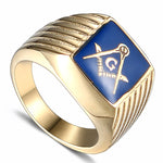 Masonic Ring Free Mason Stainless Steel Freemasonry Ring Freemason Gold For Men Ag Jewelry Punk Blue Enamel Quality Size 8-13 - Rings