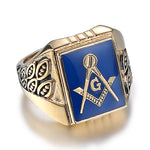 Masonic Ring Free Mason Stainless Steel Freemasonry Ring Freemason Gold For Men Ag Jewelry Punk Blue Enamel Quality Size 8-13 - Rings