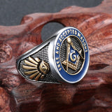 Masonic Ring Free Mason Stainless Steel Freemasonry Ring Freemason Gold For Men Ag Jewelry Punk Blue Enamel Quality Size 8-13 - Rings