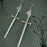 Medieval Worship Sword Earrings Witch or Pagan Alternative Goth  Silver Plated Classic Women Fashion Gift Jewelry