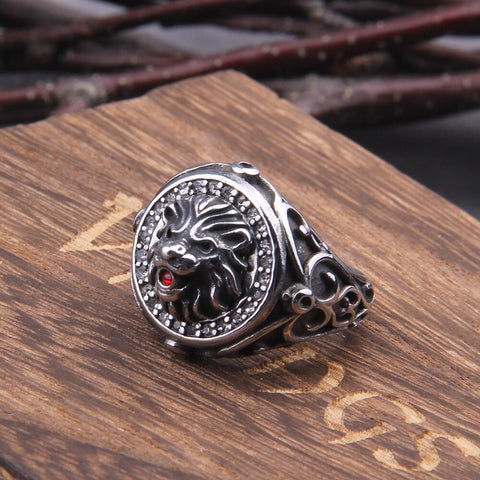 Men Ring Punk Gold Lion Ring 316L Stainless steel Biker Round Animal Rings Jewelry Party Power Design high quality Jewely