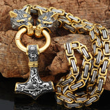 Men stainless steel Wolf head norse viking amulet thor hammer pendant necklace viking king chain