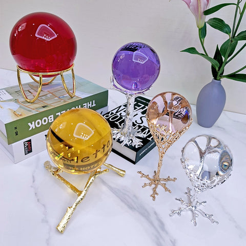 Metal Display Stand for Crystal Glass Lens Ball Large Divination Photography Lensball Base Magic Sphere Globe Holder + Ball