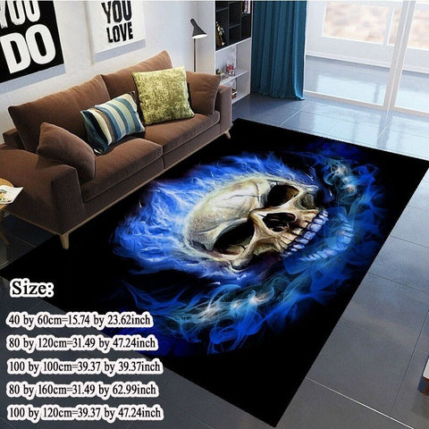 Modern 3D Large Area Rugs Flame Skull Gothic Rectangular Carpets blue flame Anti slip Decorative Floor Mat for Home Room 5Size