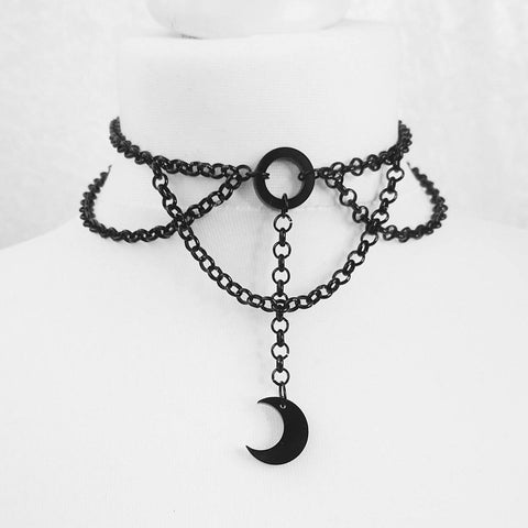 Moon Gothic Chains O Ring Choker gothic choker, moon necklace, moon choker