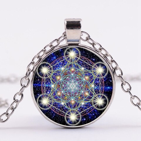 Mysterious Metatron Cube Necklace Sacred Geometry Flower of Life Glass Pendants