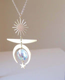 Mystical Magical Sun Moon Stars Crystal Rainbow Pendant Necklace,Boho Style,Gift for Her