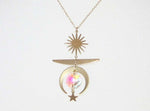 Mystical Magical Sun Moon Stars Crystal Rainbow Pendant Necklace,Boho Style,Gift for Her