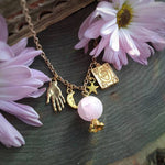 Natural Amethyst Palmistry Crystal Ball Necklace with Moon and Stars,Wicca,Witch,Pagan,Gypsy,Magic,Fortune Teller