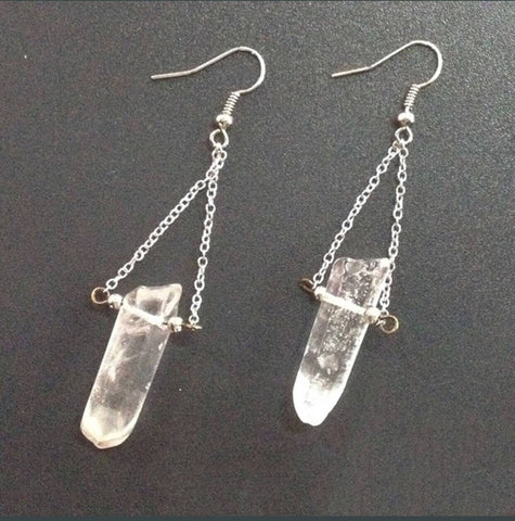 Natural Raw crystal rough earrings creative hand-wound multi-color quartz stone pendant BOHO earrings gift
