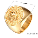 Magic Ring~Never Fade Men Ring Punk Gold Lion Ring Stainless steel Biker Round Animal Rings Jewelry Party Power Design high quality Jewelry