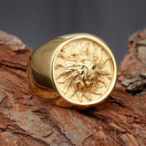 Magic Ring~Never Fade Men Ring Punk Gold Lion Ring Stainless steel Biker Round Animal Rings Jewelry Party Power Design high quality Jewelry