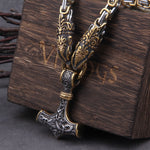 Never Fade Men stainless steel Dragon head norse viking amulet thor hammer pendant necklace viking king chain