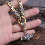Never Fade Men stainless steel Dragon head norse viking amulet thor hammer pendant necklace viking king chain
