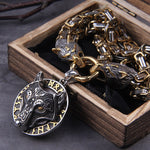 Never Fade Men stainless steel Wolf head norse viking amulet thor hammer pendant necklace viking king chain