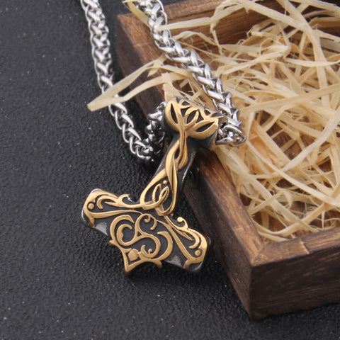 Never Fade Mix Gold thor's hammer mjolnir necklace viking scandinavian norse viking necklace Men Stainless Steel gift