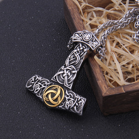 Never Fade Mix Gold thor's hammer necklace viking scandinavian Odin viking necklace Men Stainless Steel gift