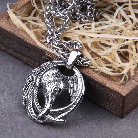 Never Fade Norse Raven Necklace Odin Viking Pendant Crow Runes Thor Hammer Mjolnir Talisman Vintage Eagle Men Necklace Women