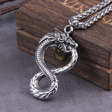 Never Fade Norse dragon snake Unlimited Self-devourer  Ouroboros pendant necklace with wooden box as gift