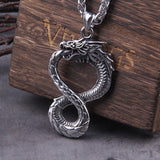 Never Fade Norse dragon snake Unlimited Self-devourer  Ouroboros pendant necklace with wooden box as gift