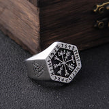 Never Fade Stainless Steel Viking Compass Runic Statement Rings Men Vintage Color Nordic Viking Totem Odin Men Rings Jewelry