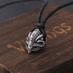 Never Fade Viking helmet Necklace with adjustable cotton Chain As Men Gift and wooden box