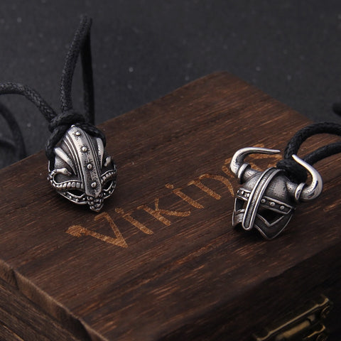 Never Fade Viking helmet Necklace with adjustable cotton Chain As Men Gift and wooden box