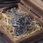 Never Fade viking fox necklace animal amulet irish knots talisman wicca pagan punk necklace with wooden box