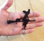 New Arrival~Halloween Witch Necklace, Halloween Necklace, Cat Necklace, Black Cat and Witch Necklace,Witchcraft,acrylic Necklace