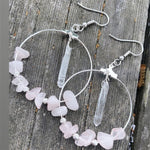 Bohemia Moon In Rose Quartz Hoop Earrings Stars Dangle Witch Jewelry Healing Halloween Statement Delicacy Jewelry