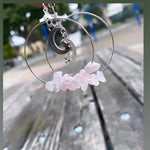 Bohemia Moon In Rose Quartz Hoop Earrings Stars Dangle Witch Jewelry Healing Halloween Statement Delicacy Jewelry