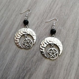 Crescent Moon Protective Pentagram Earring Beads Onyx Black Witchy Fashion Wicca Pagan Magic Goth Jewelry