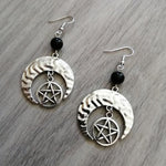 Crescent Moon Protective Pentagram Earring Beads Onyx Black Witchy Fashion Wicca Pagan Magic Goth Jewelry