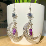 Crescent Sun Moon Amethyst Crystals Stone Earring Wicca Healing Crystal Magic Protection Celestial Witchy Jewelry