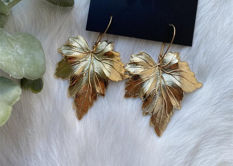 New Design! Maple Leaf Drop Hoop Earrings Nature Jewelry