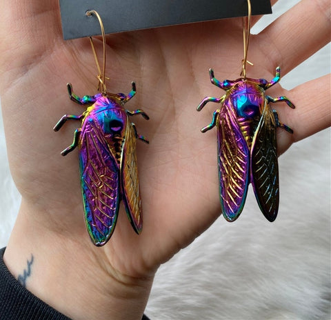 New Design!Psychedelic Cicada Lucky Insect Earrings, Unique Earrings,Super Cute