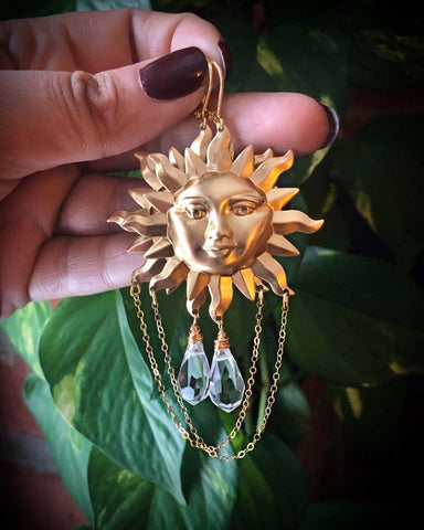 New Design Sun Goddess and Crystal Earrings Charm Earrings Moon Boho Hippie Bohemian Celestial Witchy gift Jewelry