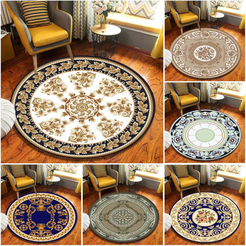 New European Jacquard Round Carpet Acrylic Living Room Bathroom Cushion Chair Carpet Home Hotel Decorative Door Cushion Tapestry