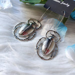 New Giant Silver Colour Scarab Beetle Earrings Insect Witch Jewelry Fashion Witch Creative Nature Big Charm Women Gift 2021