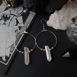 New Goth Quartz Hoops Minimal Earrings Boho Crystal Alternative Minimal Romantic Statement Jewelry Witchy Gift Stones Women Gift