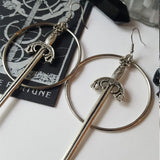 Goth Swords Hoop Earrings Crystal Alternative Minimal Romantic Statement  Grunge Jewelry Witchy Gift Stones  Trend