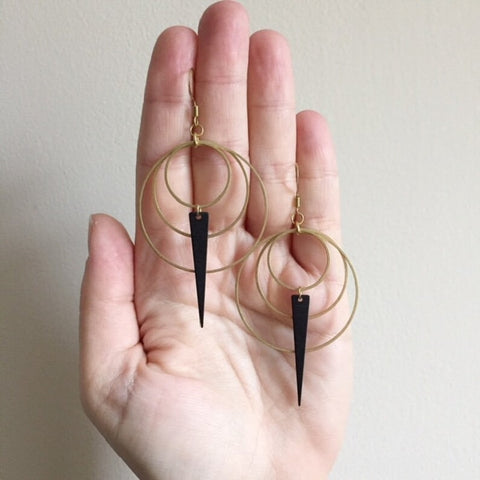 New Gothic Modernist Metal Loop Earrings Drop Black and Gold Colour Phase Boho Hippie Summer Long Jewelry Minimalism Women Gift