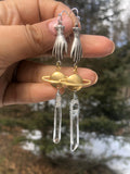 New Handmade~Saturnia Earrings, Silver Plated Victorian Hand Earrings, Crystal Point Saturn Earrings, Mystical Earrings