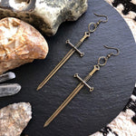 New Long sword earrings Bronze dangle dagger Edgy fantasy Tarot magic occult Halloween witches gift 2020 Fashion Women