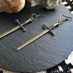 New Long sword earrings Bronze dangle dagger Edgy fantasy Tarot magic occult Halloween witches gift 2020 Fashion Women