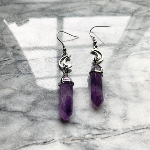 Novelty Purple Stone Moon Earrings Fashion Celestial Witch Jewelry Delicate Crescent Punk Statement Women Gift 2021 New Magic
