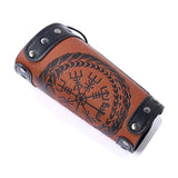 Nordic Viking Compass Punk Wolf Head Leather Bracelet