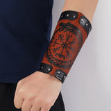 Nordic Viking Compass Punk Wolf Head Leather Bracelet