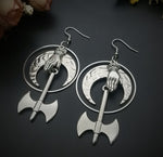 Pagan Axe Crescent Moon Dangle Earrings Occult Gothic Jewelry