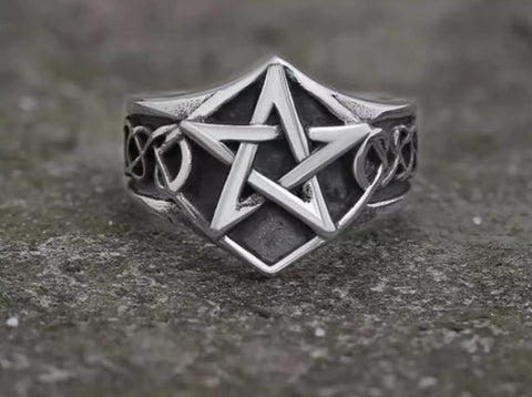 Pagan Pentagram Stainless Steel Ring Gothic Steam Biker Punk Jewelry